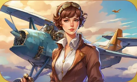Amelia Earhart, Vehicle Junkie card art from Lost Chapters (Gold, Character)