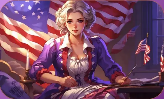 Betsy Ross, Fabric of America card art from Lost Chapters (Quartz, Character)