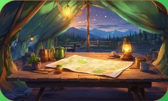 Make Camp card art from Lost Chapters (Emerald, Event)