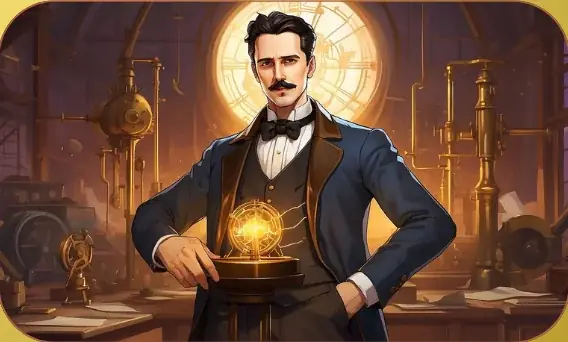 Nikola Tesla, Father of Electricity card art from Lost Chapters (Gold, Character)