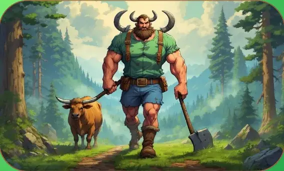 Paul Bunyan & Babe card art from Lost Chapters (Emerald, Character)