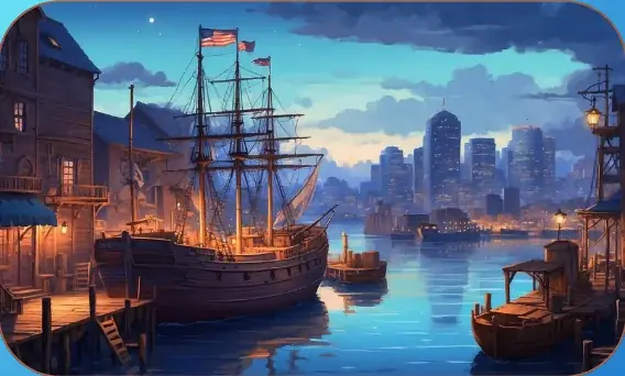 The Boston Tea Party card art from Lost Chapters (Cobalt, Event)