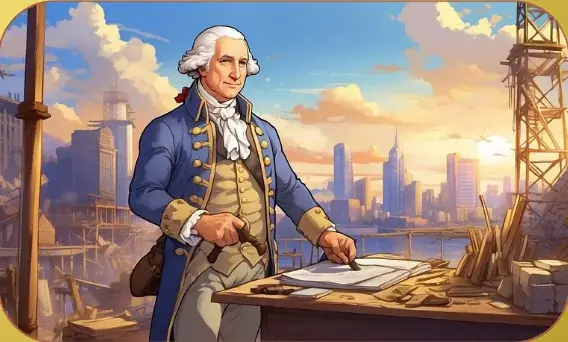 Washington, Nation Builder card art from Lost Chapters (Gold, Character)